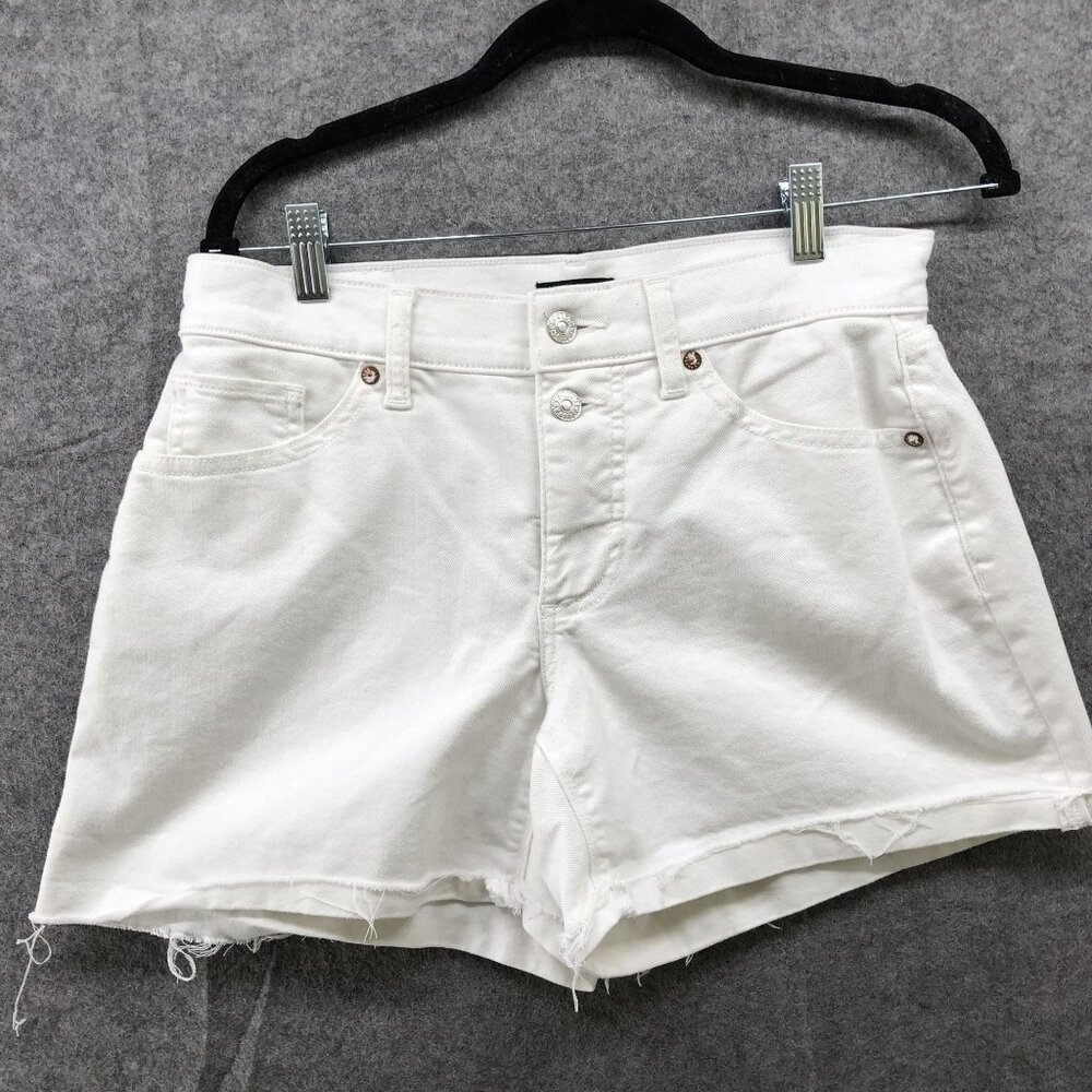 Express Mid Rise Shortie Jean Shorts Womens Size 4 White Cutoff Roll Cuff‎